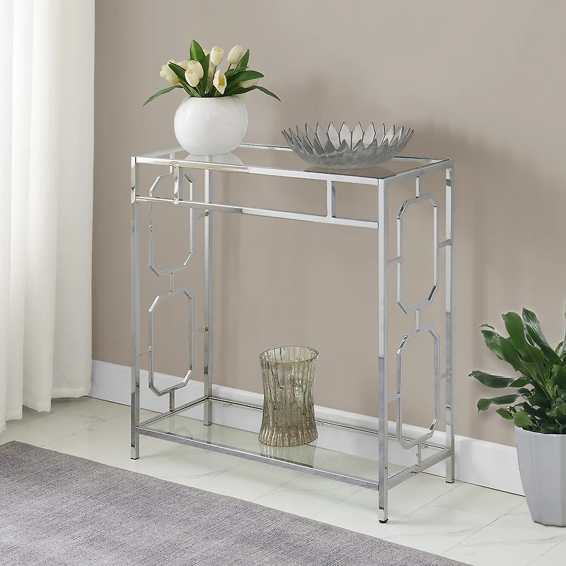 Convenience Concepts Omega Glass Top Metal Console Table