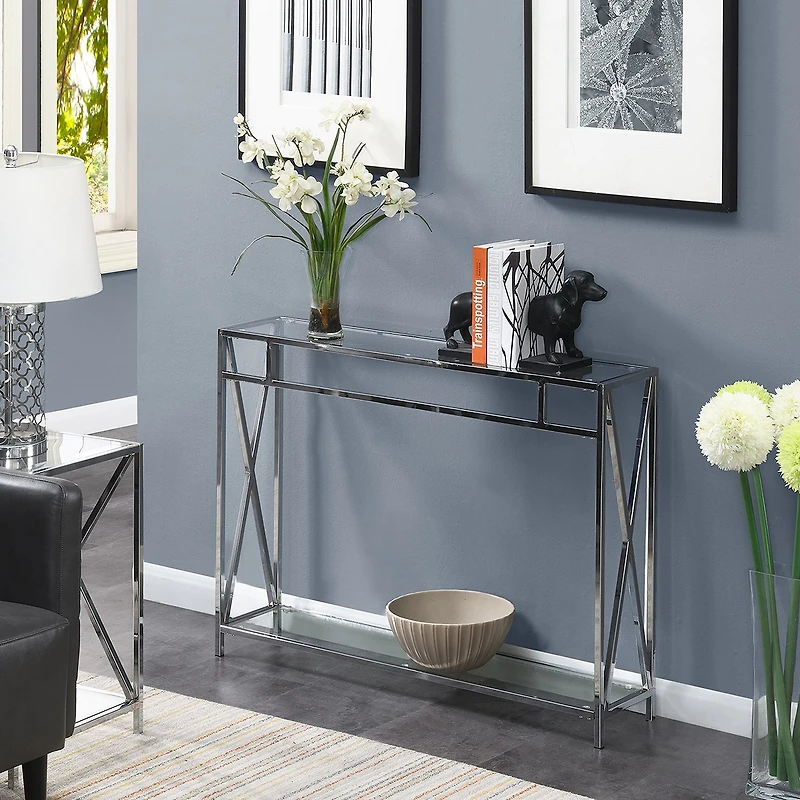 Convenience Concepts Oxford Glass Top Metal Console Table