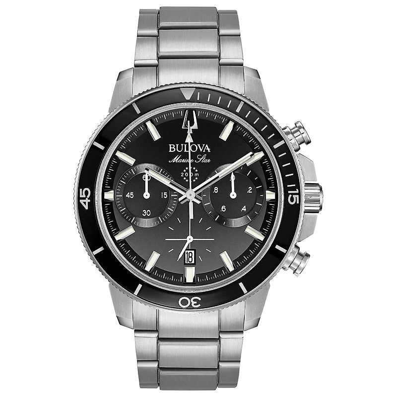 Bulova Marine Star Mens Silver Tone Stainless Steel Bracelet Watch 96b272