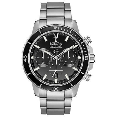 Bulova Marine Star Mens Silver Tone Stainless Steel Bracelet Watch 96b272