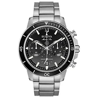 Bulova Marine Star Mens Silver Tone Stainless Steel Bracelet Watch 96b272