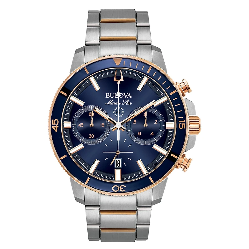 Bulova Marine Star Mens Silver Tone Stainless Steel Bracelet Watch 98b301