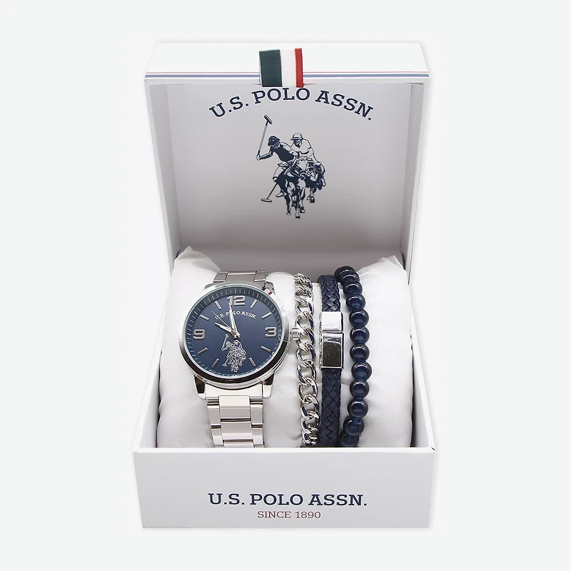 U.S. Polo Assn. Us Polo Assn. Mens Silver Tone 4-pc. Watch Boxed Set Usc20234jc