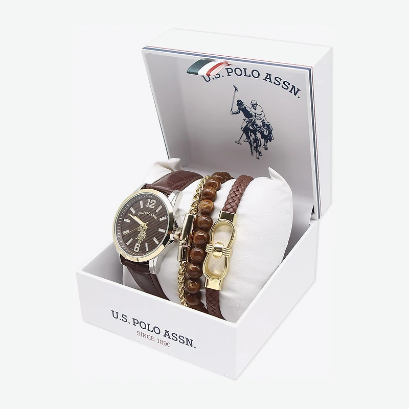 U.S. Polo Assn. Us Polo Assn. Mens Brown 4-pc. Watch Boxed Set Usc20235jc