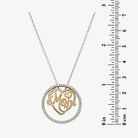 18K Gold over Silver 3-in-1 Cubic Zirconia Circle Heart "Mom" Necklace