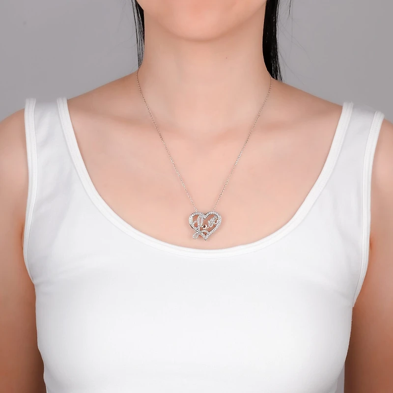 Diamonart "Love" Womens White Cubic Zirconia Sterling Silver Heart 16 Inch Pendant Necklace