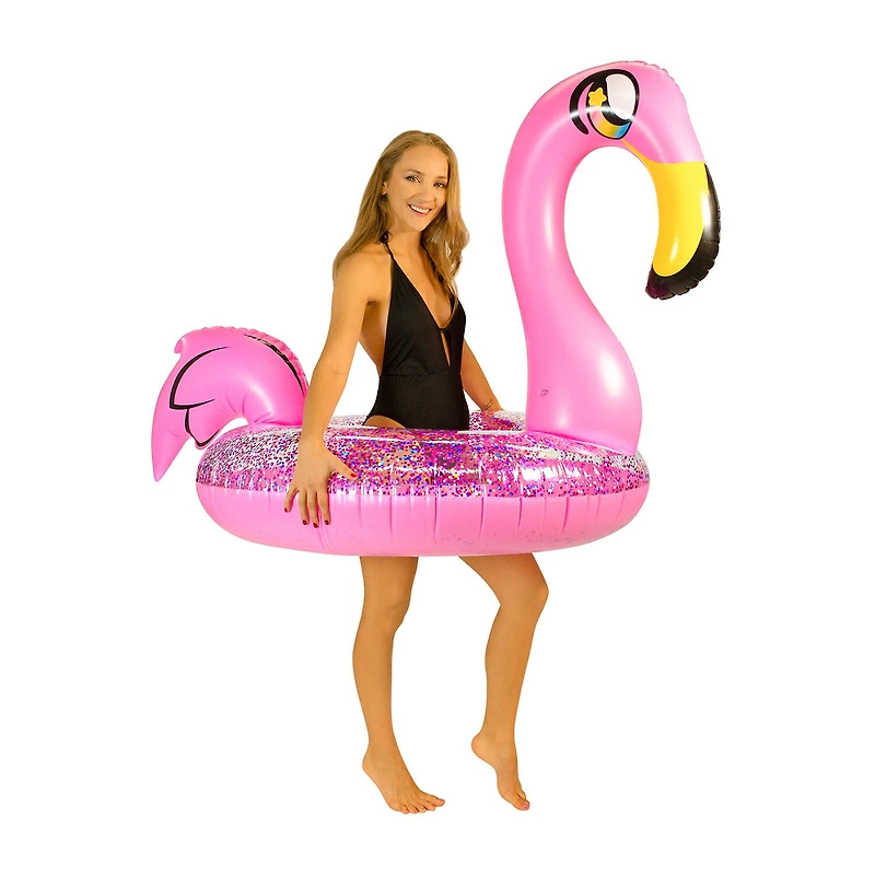 PoolCandy Jumbo 48IN Pink Glitter Flamingo Pool Tube