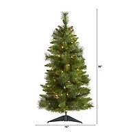 Nearly Natural New Haven Faux 3 Foot Pre-Lit Pine Christmas Tree