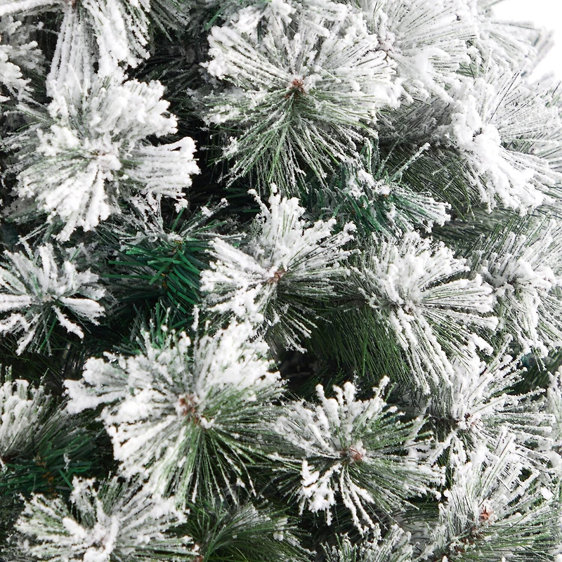 Nearly Natural Flocked Oregon Faux 5 Foot Pre-Lit Pine Christmas Tree