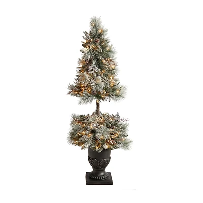Nearly Natural Flocked Faux Porch 5 Foot Pre-Lit Christmas Tree