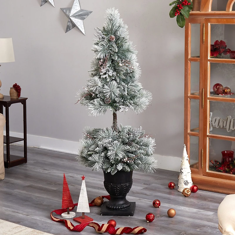 Nearly Natural Flocked Faux Porch 5 Foot Pre-Lit Christmas Tree