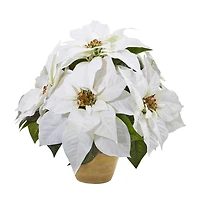 Nearly Natural Poinsettia Ceramic Vase Christmas Tabletop Decor
