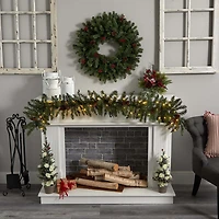 Nearly Natural 6ft. Mixed Pines Faux Pre-Lit Christmas Indoor Garland