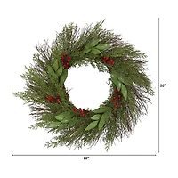 Nearly Natural 20in Cedar Berry Wreath