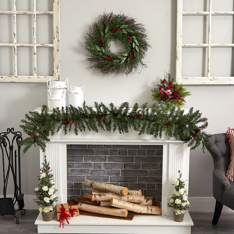 Nearly Natural 20in Cedar Berry Wreath