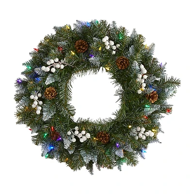 Nearly Natural Snow Pre-Lit Wreath