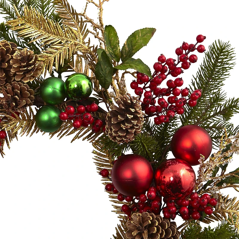 Nearly Natural 24in. Ornament Pine & Pinecone Wreath