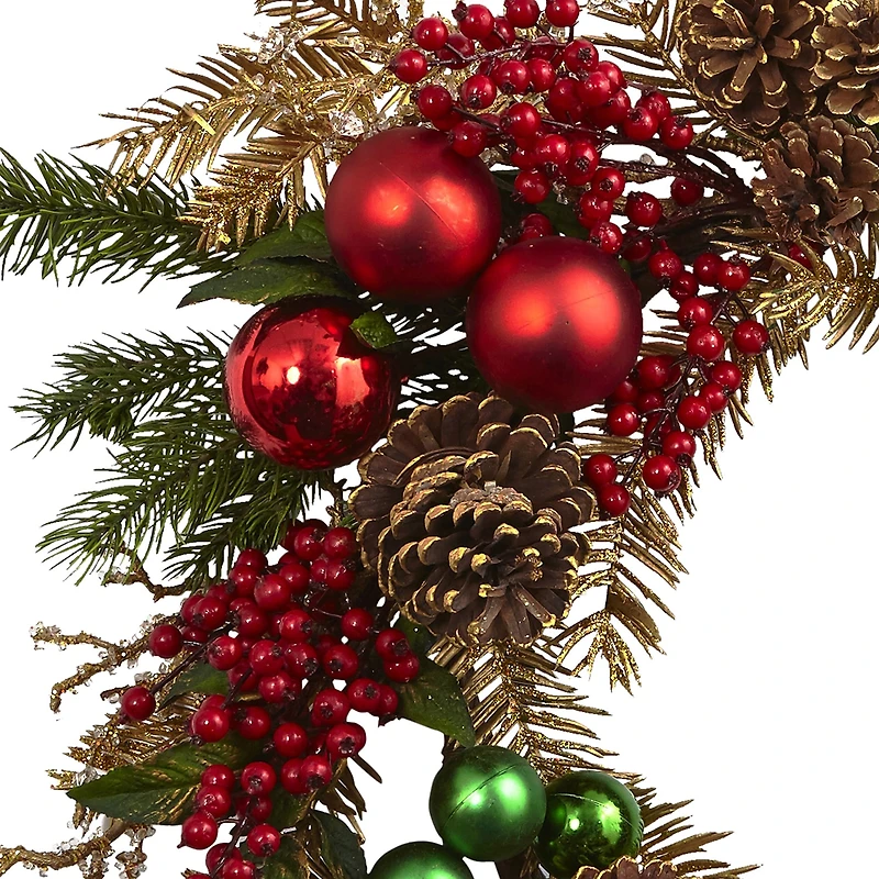 Nearly Natural 24in. Ornament Pine & Pinecone Wreath