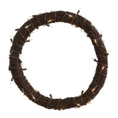Nearly Natural 20in. Vine With White Warm Pre-Lit Wreath