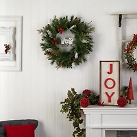 Nearly Natural 2' Winter Owl Pinecone Berry Faux Wreath