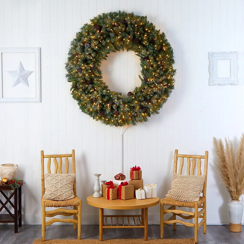 Nearly Natural 60in. Faux Pine Pinecones Pre-Lit Wreath