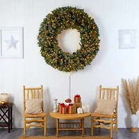 Nearly Natural 60in. Faux Pine Pinecones Pre-Lit Wreath