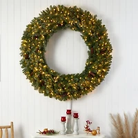 Nearly Natural 5ft. Flocked Faux Pre-Lit Wreath