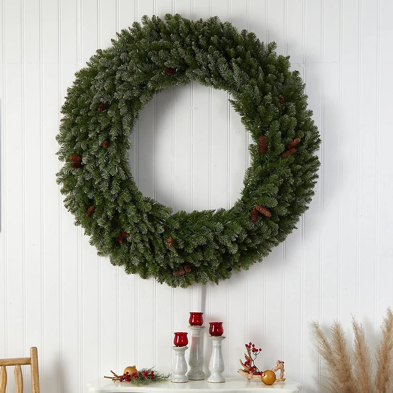 Nearly Natural 5ft. Flocked Faux Pre-Lit Wreath
