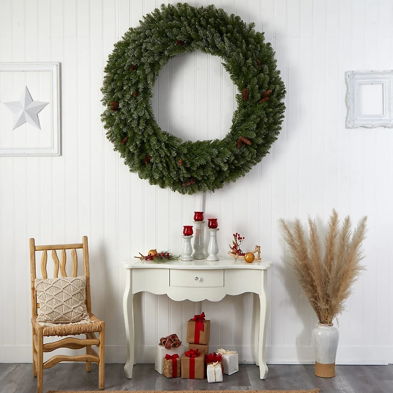 Nearly Natural 5ft. Flocked Faux Pre-Lit Wreath