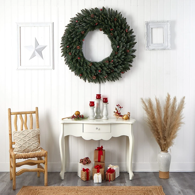 Nearly Natural 4ft. Large Flocked Faux Pre-Lit Wreath