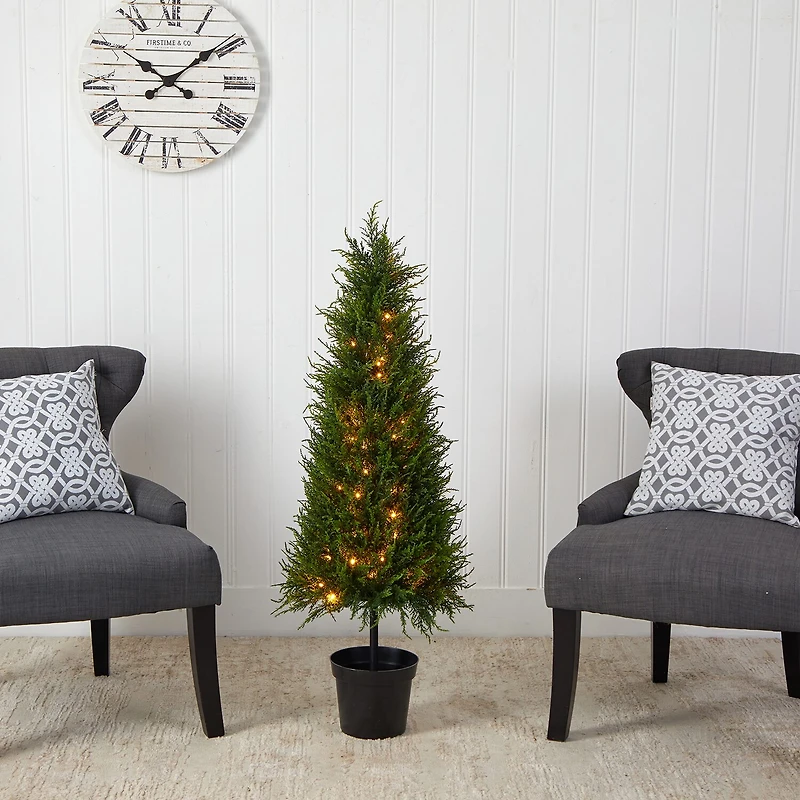 Nearly Natural Cypress Faux 3 1/2 Foot Pre-Lit Christmas Tree