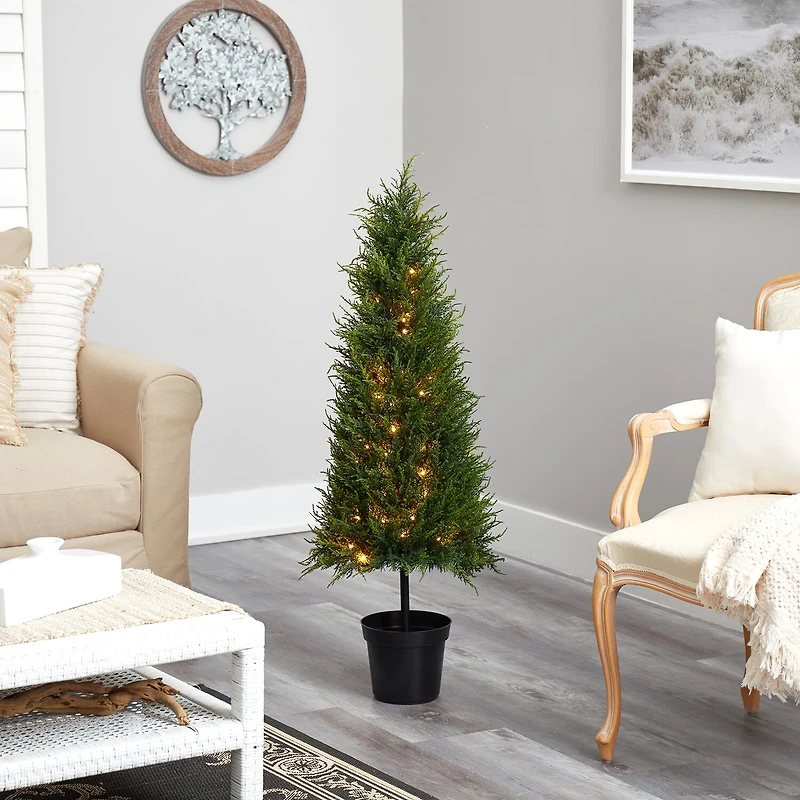 Nearly Natural Cypress Faux 3 1/2 Foot Pre-Lit Christmas Tree
