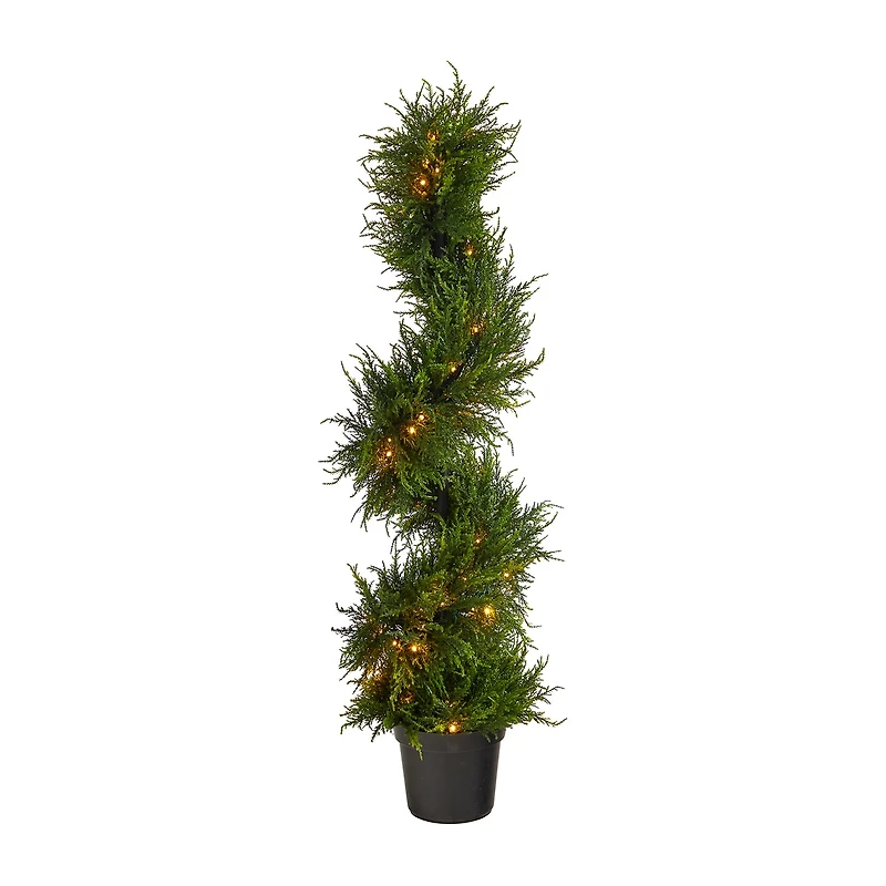 Nearly Natural Spiral Cypress Faux 3 1/2 Foot Pre-Lit Christmas Tree