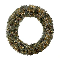 Nearly Natural 72in. Faux Pine Pinecones Pre-Lit Wreath