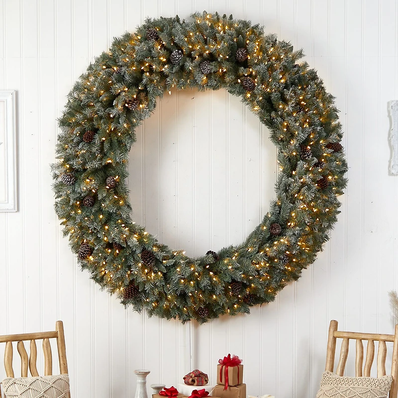 Nearly Natural 72in. Faux Pine Pinecones Pre-Lit Wreath