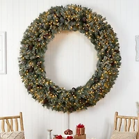Nearly Natural 72in. Faux Pine Pinecones Pre-Lit Wreath