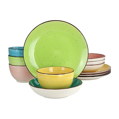 Elama Hudson 12-pc. Double Bowl Stoneware Dinnerware Set