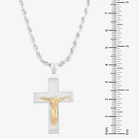 Mens Sterling SIlver & 18K Gold Over Silver Crucifix Cross Pendant Necklace