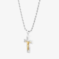 Mens Sterling SIlver & 18K Gold Over Silver Crucifix Cross Pendant Necklace