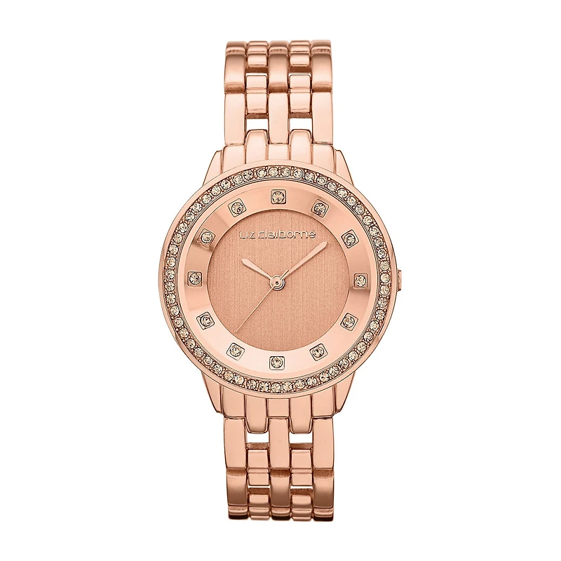 Liz Claiborne® Womens Rose-Tone Watch with Crystals