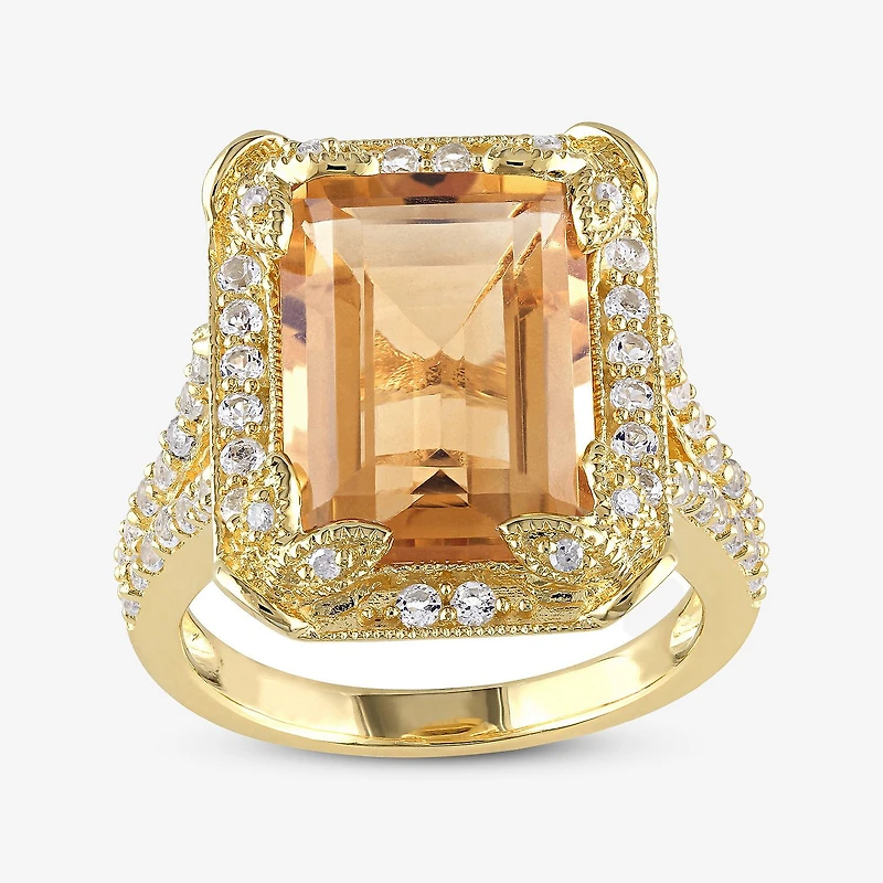 Genuine Citrine, White Topaz and Diamond-Accent Ring