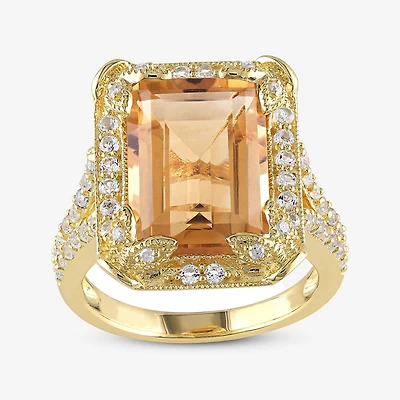 Genuine Citrine, White Topaz and Diamond-Accent Ring