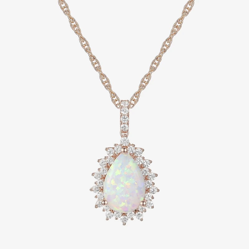 Womens Lab Created White Opal 14K Rose Gold Over Silver 18 Inch Pendant Necklace