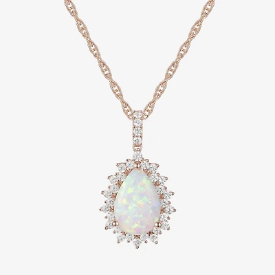 Womens Lab Created White Opal 14K Rose Gold Over Silver 18 Inch Pendant Necklace