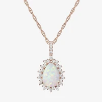 Womens Lab Created White Opal 14K Rose Gold Over Silver 18 Inch Pendant Necklace