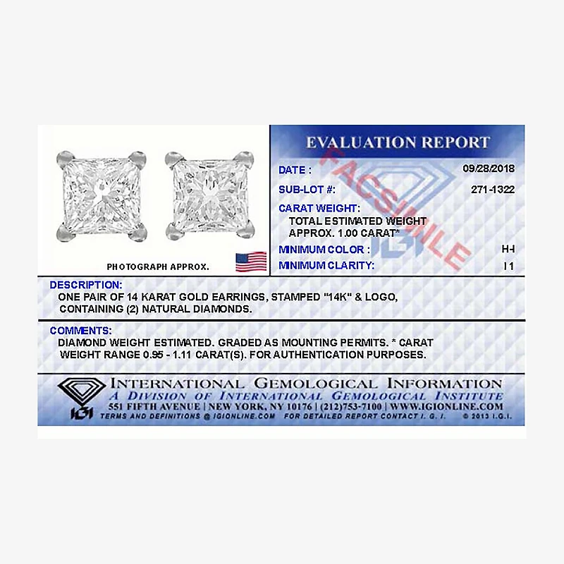 Premier Collection 1 CT. T.W. Natural Diamond Princess-Cut Stud Earrings in 14K Gold