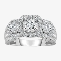 (I / I1) Love Lives Forever Womens 2 CT. T.W. Lab Grown White Diamond 10K or 14K Gold Cushion Side Stone 3-Stone Engagement Ring