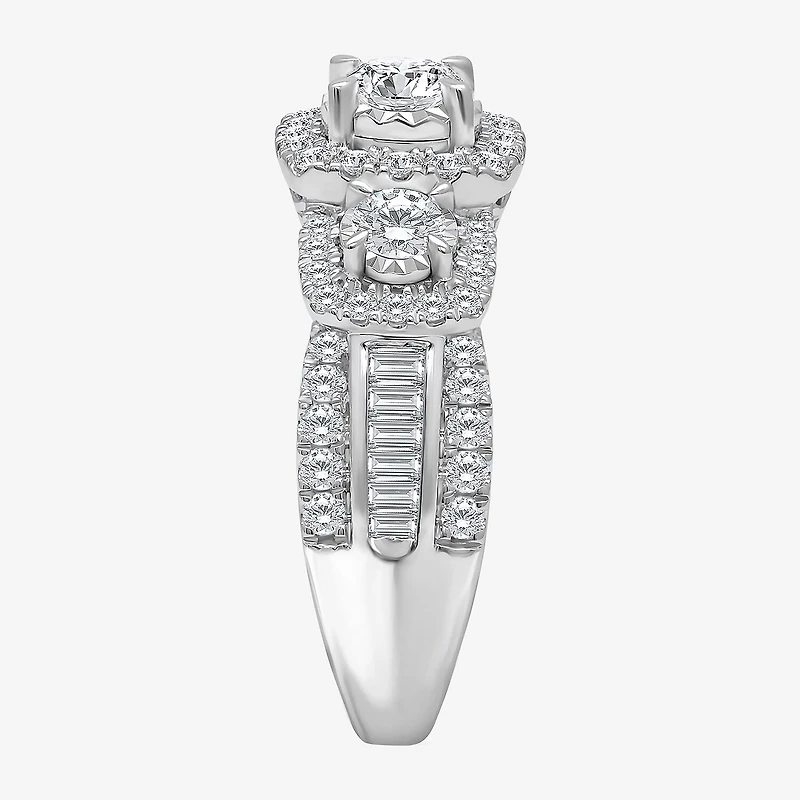 (I / I1) Love Lives Forever Womens 2 CT. T.W. Lab Grown White Diamond 10K or 14K Gold Cushion Side Stone 3-Stone Engagement Ring