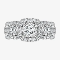 (I / I1) Love Lives Forever Womens 2 CT. T.W. Lab Grown White Diamond 10K or 14K Gold Cushion Side Stone 3-Stone Engagement Ring