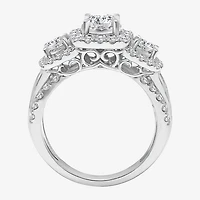(I / I1) Love Lives Forever Womens 2 CT. T.W. Lab Grown White Diamond 10K or 14K Gold Cushion Side Stone 3-Stone Engagement Ring